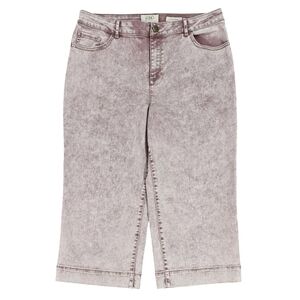 LOGO Lori Goldstein Burgundy Acid Wash Boyfriend Cropped Wide Leg Jeans